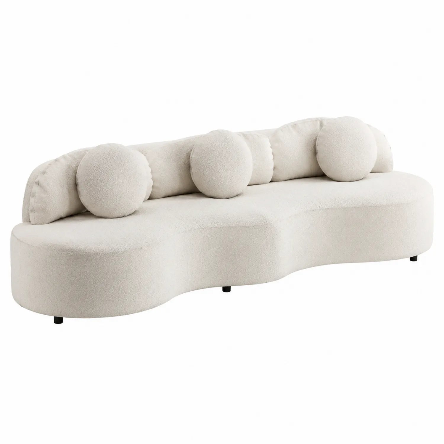 Sofa Boucl¨¦ Creme 3-Sitzer mit Rundkissen 220cm
