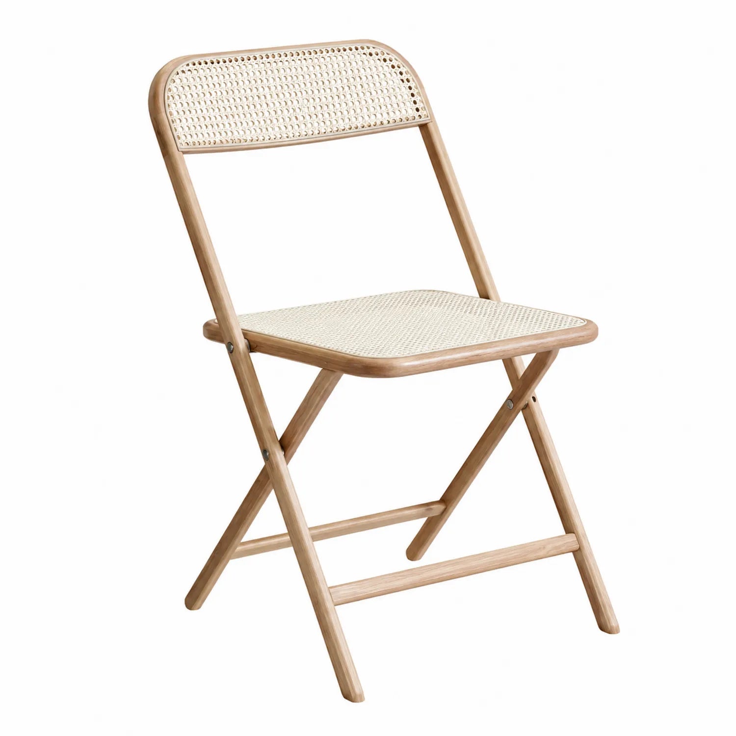 Klappstuhl aus Massivholz und Rattan Beige