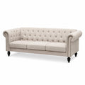 Dreisitzer Chesterfield Sofa Leinen Beige 220x90x78cm