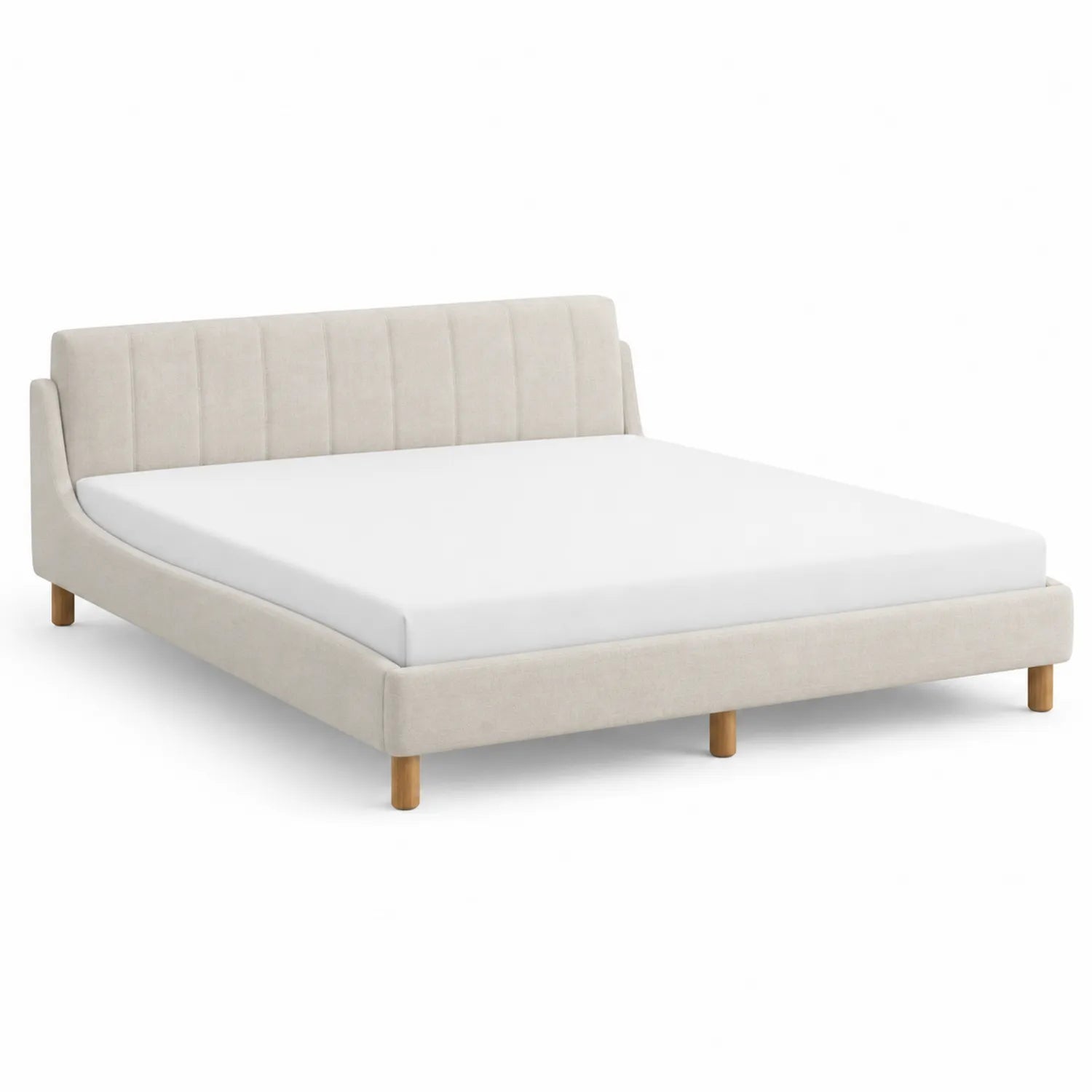 Doppelbett Textil Beige 200x160 cm mit Massivholzrahmen
