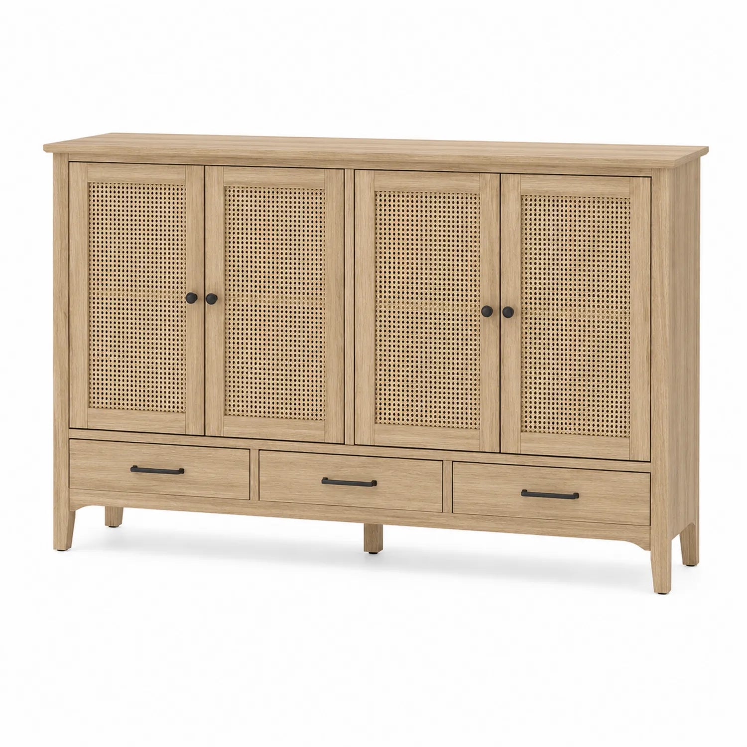 Sideboard aus Eichenholz und Rattan mit 4 T¨¹ren und 3 Schubladen 150x40x90 cm