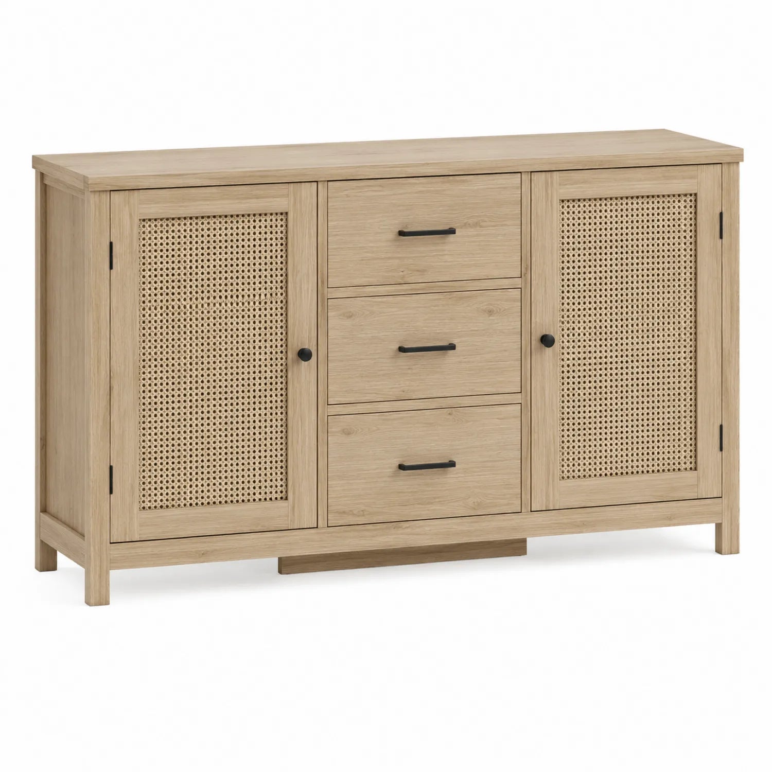 Sideboard aus Eichenholz mit Rattanakzenten