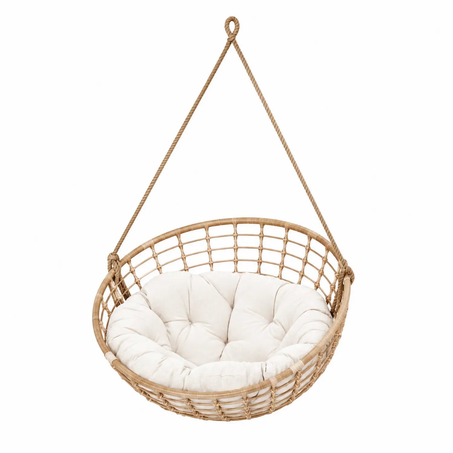 H?ngesessel Rattan Beige mit Kissen