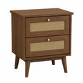 Holz-Nachttisch mit Rattan Braun 2 Schubladen