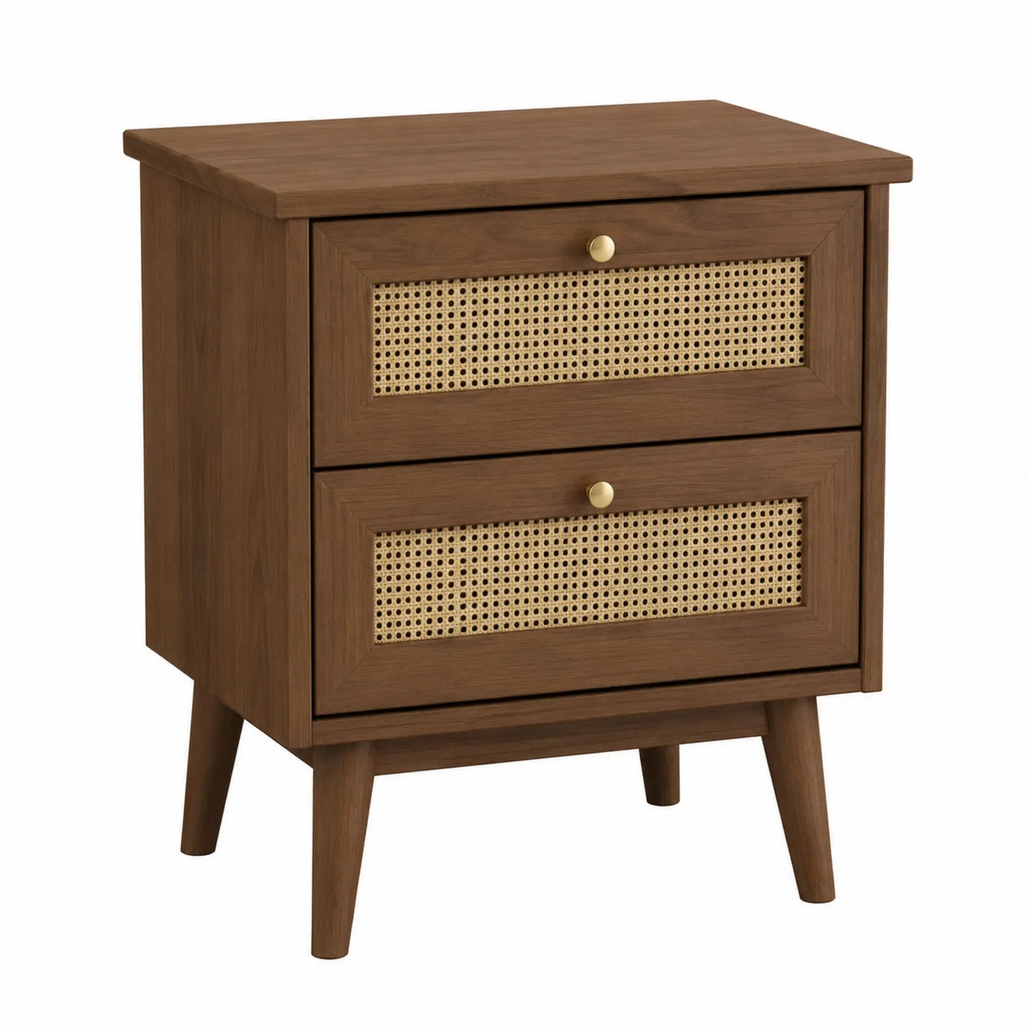 Holz-Nachttisch mit Rattan Braun 2 Schubladen
