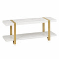 Kunstmarmorbank mit Edelstahlrahmen Wei?/Gold 100x40x45 cm
