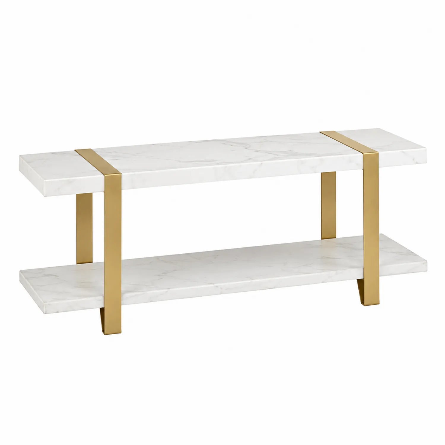 Kunstmarmorbank mit Edelstahlrahmen Wei?/Gold 100x40x45 cm
