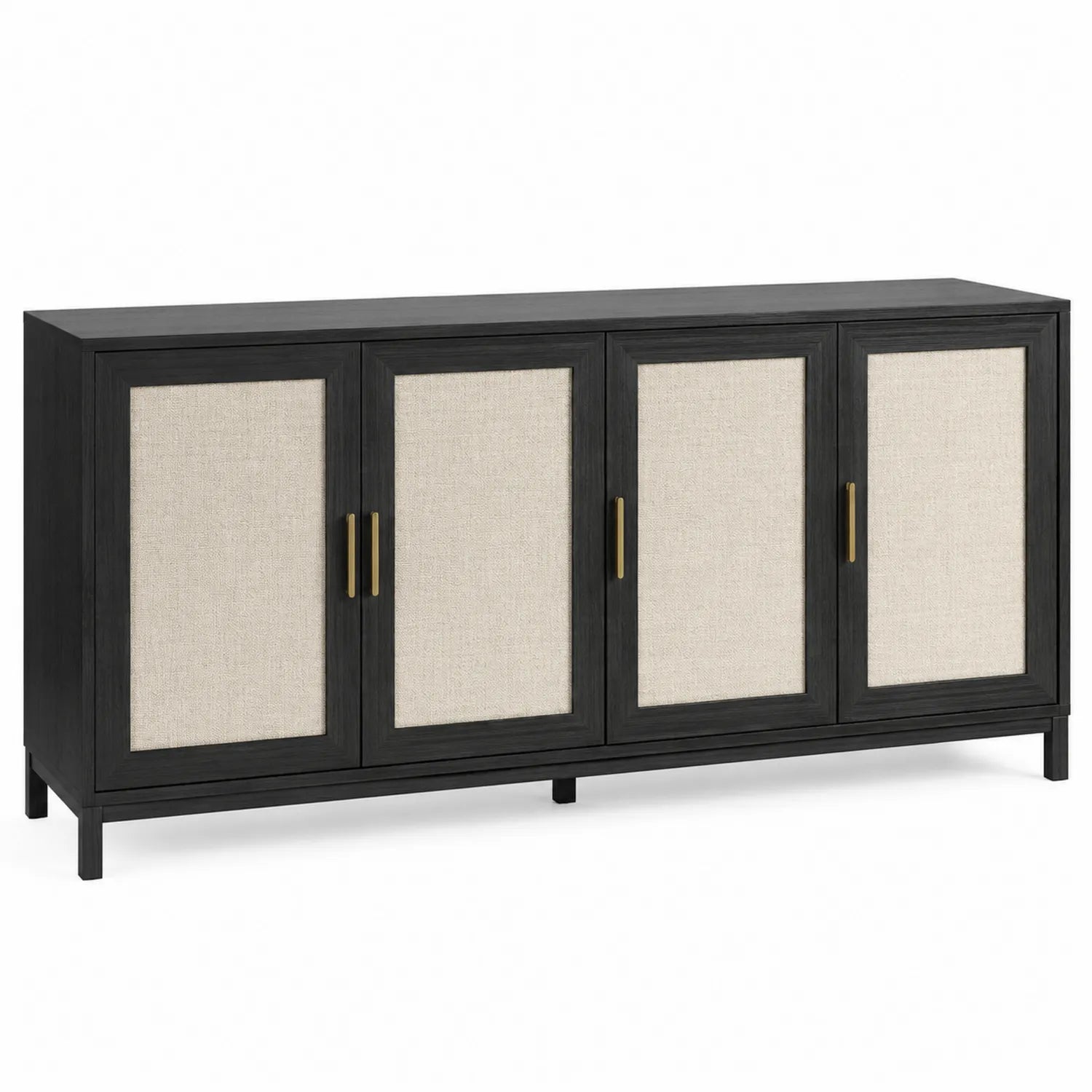 Schrank mit Holz und Stoff Schwarz/Beige