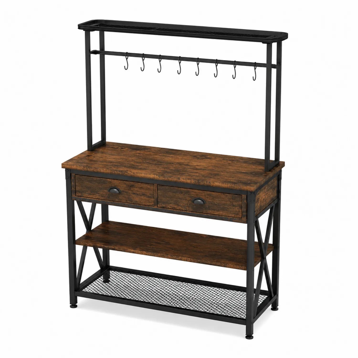 K¨¹chenregal aus MDF und Stahl, Braun/Schwarz, 90x40x150 cm