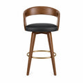 Barhocker Holz Leder Schwarz Drehbar Walnuss