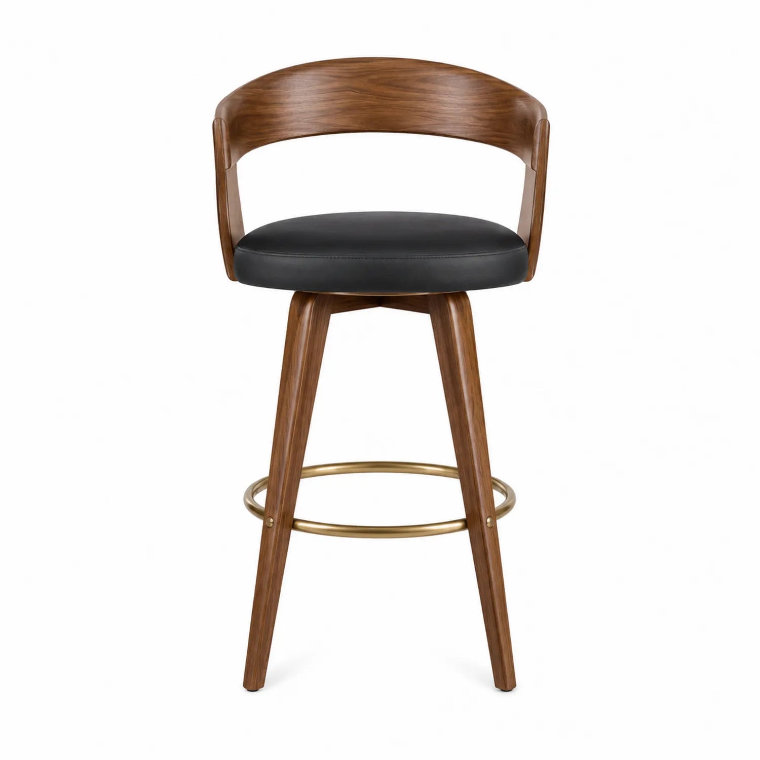Barhocker Holz Leder Schwarz Drehbar Walnuss