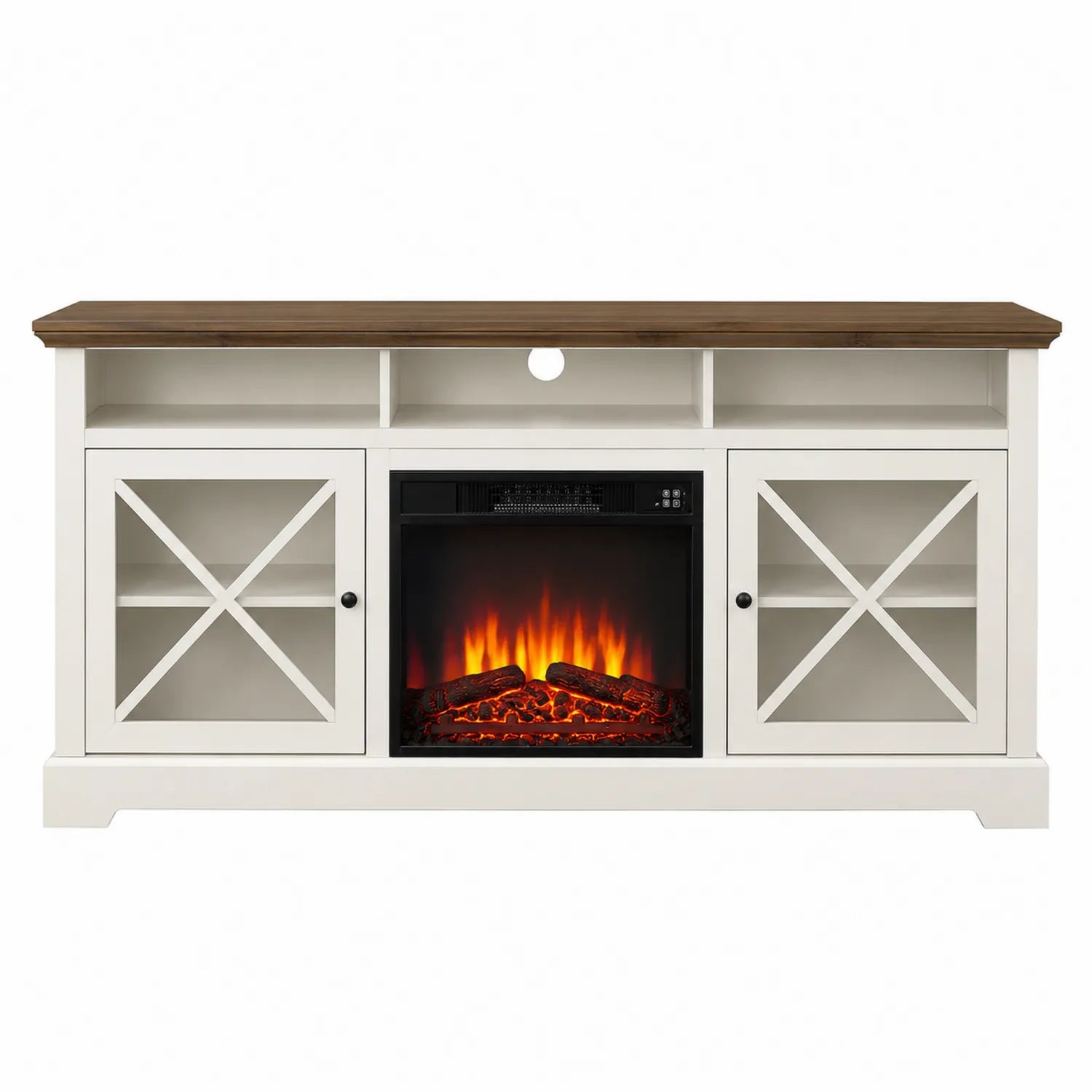 TV-M?bel mit elektrischem Kamin MDF Wei?/Braun 150x45x80 cm