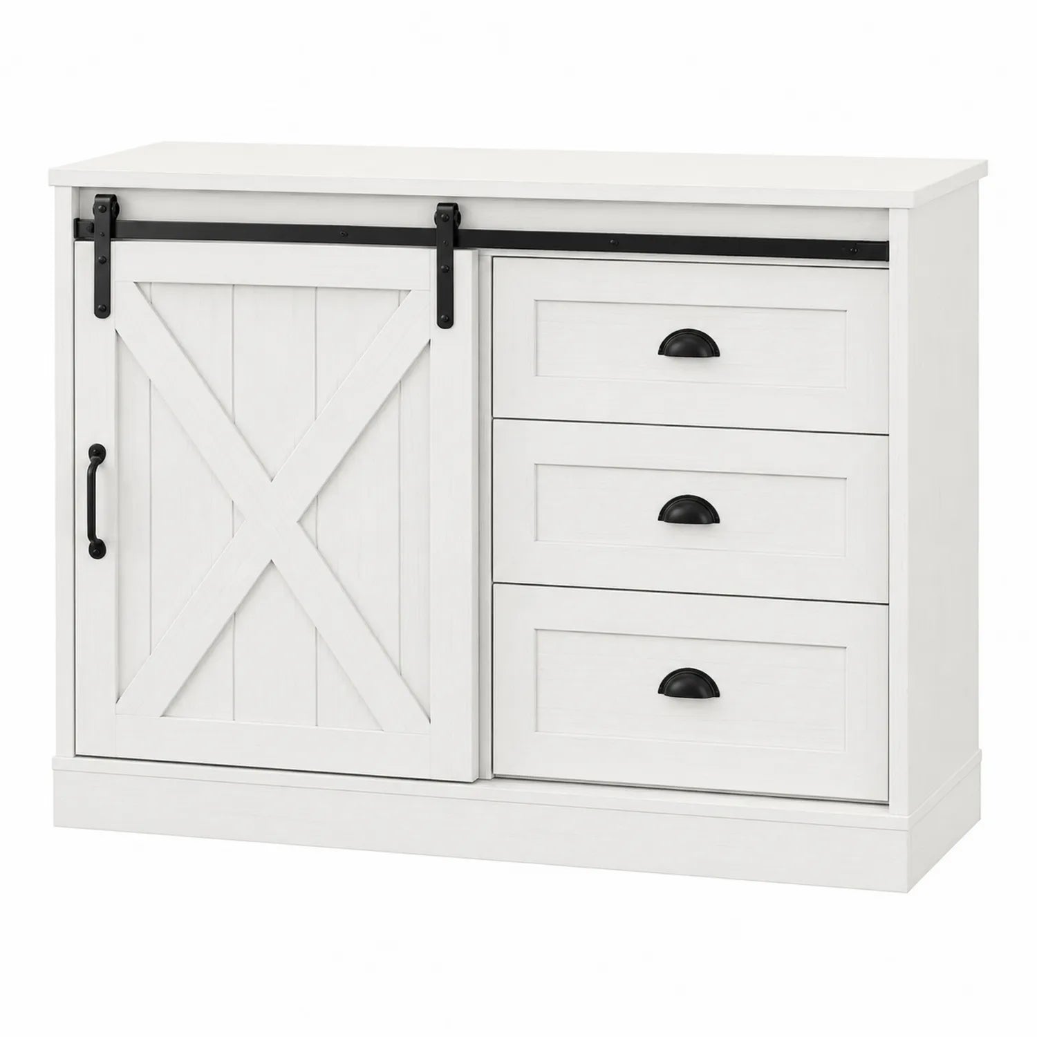 Wei?es Holz Sideboard mit Schiebet¨¹r und Schubladen