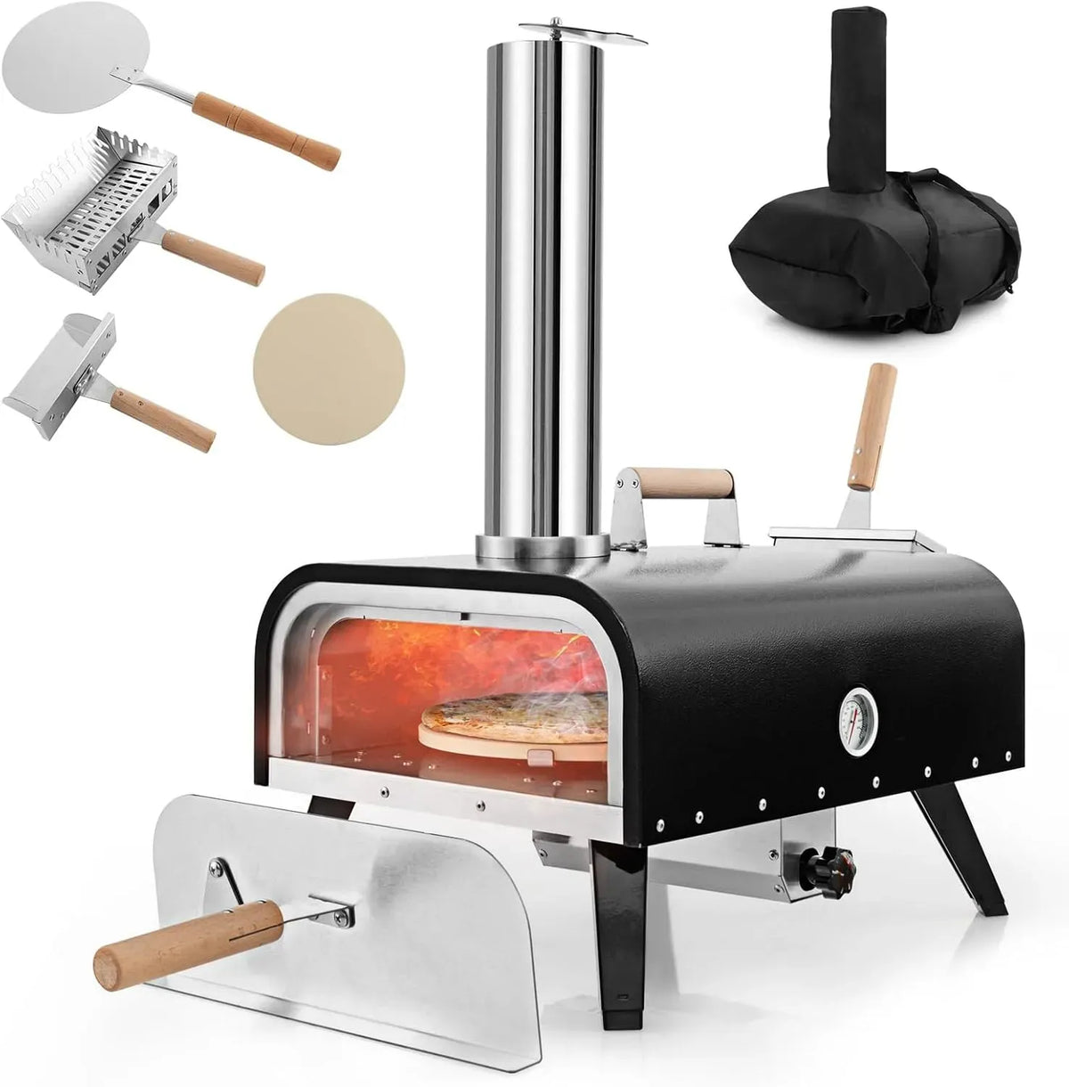Elektrischer Pizzaofen, 75 x 42 x 70 cm, GOPLUS, tragbar, Outdoor, Camping, Edelstahl, Pizzaschieber & Thermometer