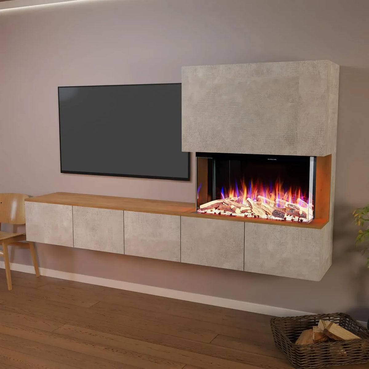 CW5 Heizung, Kamin, elektrischer Kamin, 250x139.5x42.4 cm, 1500 W, Timer, 3D-Optik, Wärmefunktion, Stand- und Wandmontage, GLOW FIRE