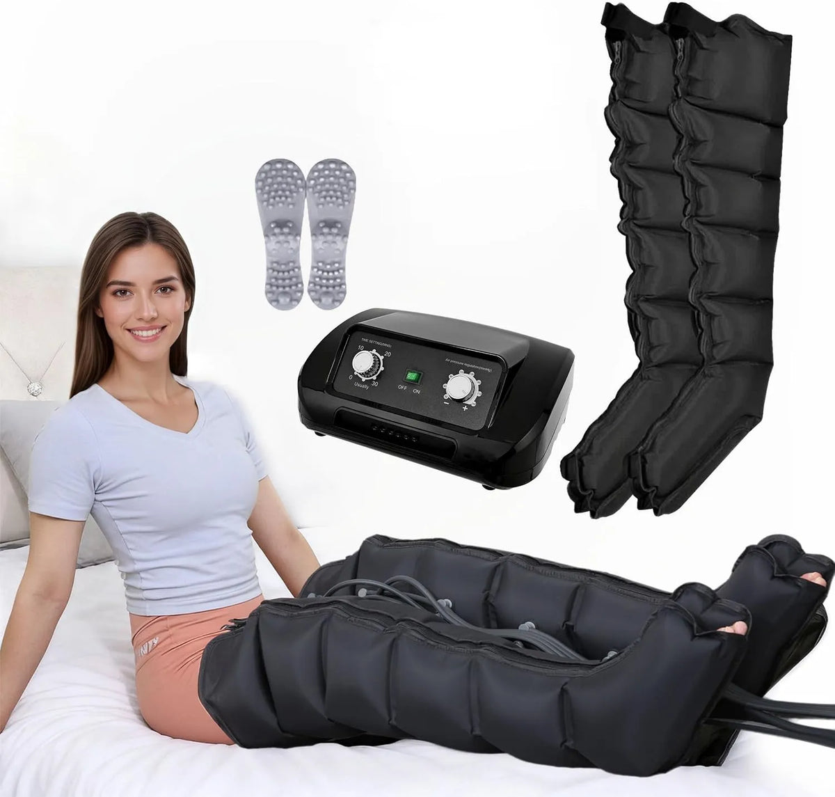 30-240mmHg Lymphdrainage Gerät, Beinmassagegerät, gewerblich, Schwarz, für Beine und Bauch