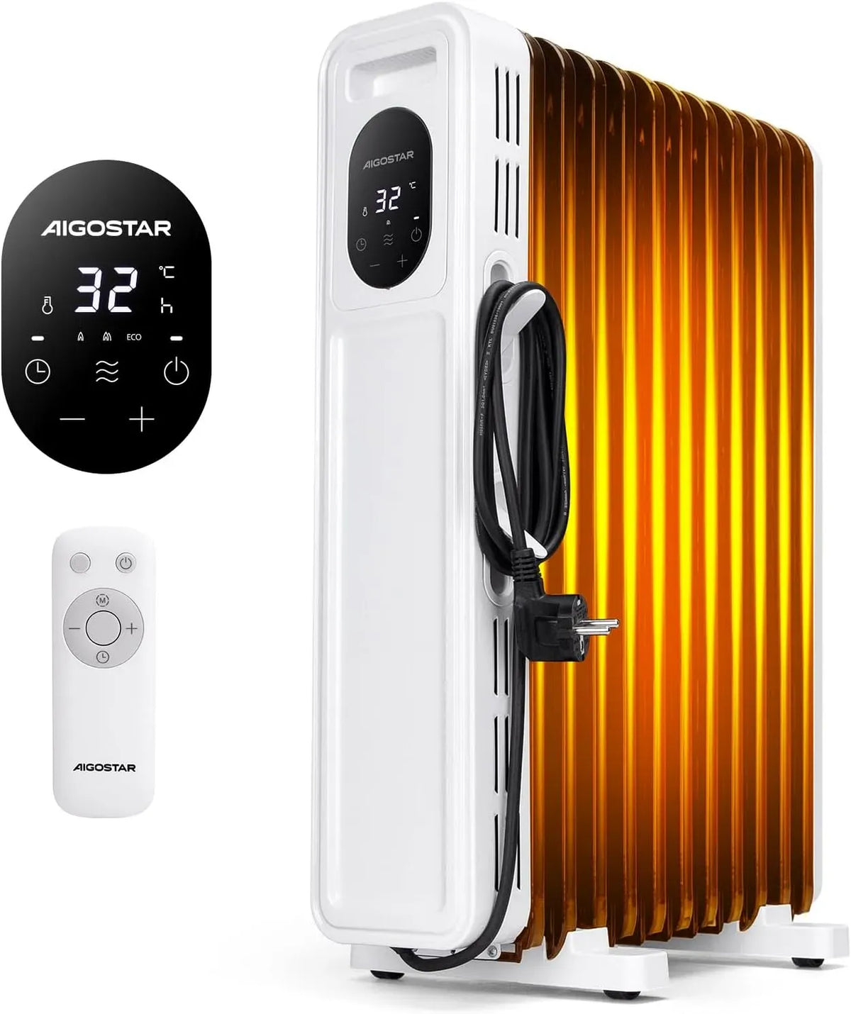 24h Timer, Aigostar Energiesparend Ölradiator inklusive Fernbedienung, 3 Modi