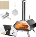 Elektrischer Pizzaofen, 51 x 38,5 x 83cm, GOPLUS, tragbar, Outdoor, Camping, Edelstahl, Schwarz, tragbarer Holzofen mit faltbaren Beinen für Party