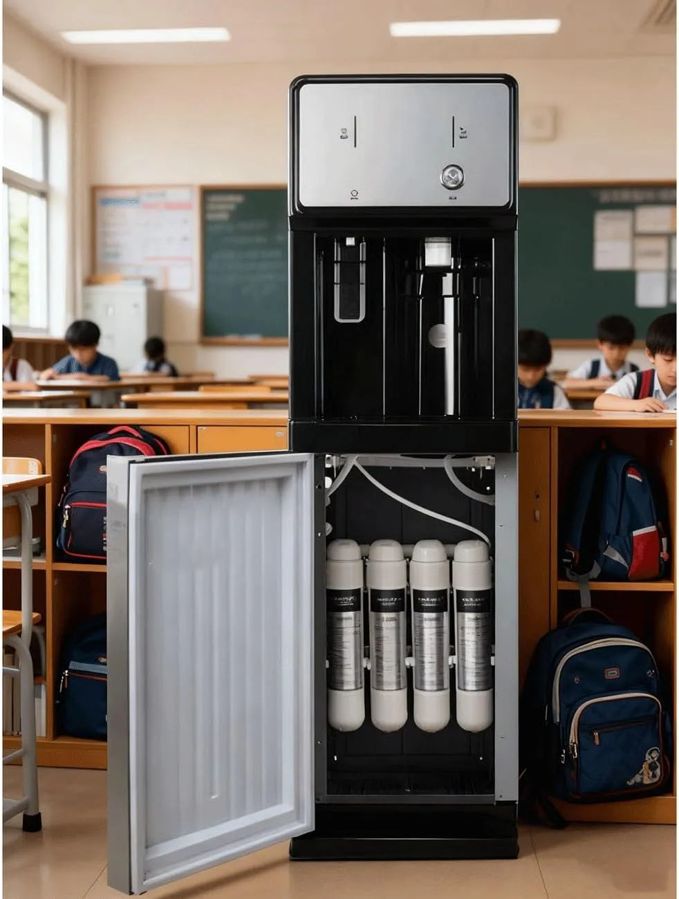 4-stufigen Wasserspender, freistehend, Edelstahl, für Schulen Mit Integriertem 4-stufigen Wasseraufbereitu