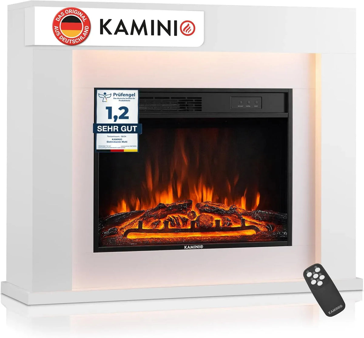 Elektrokamin, Standkamin, Heizung, elektrischer Kamin, Wärmefunktion, Weiß