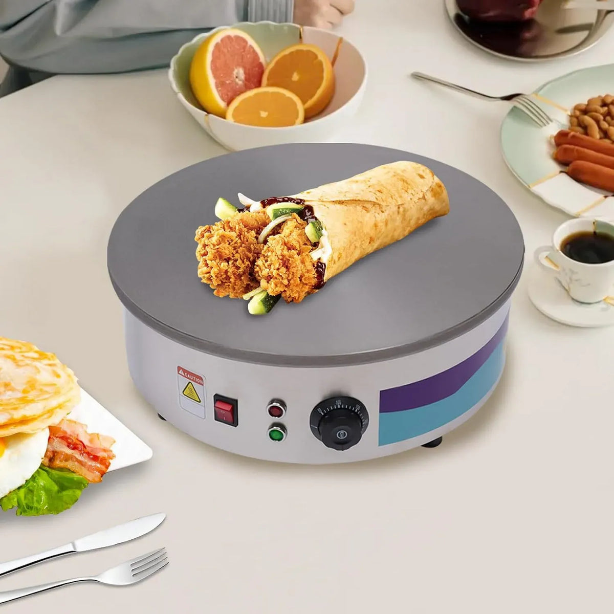 Crêpes Maker, Crepesmaker, 17 Zoll, 50 Hz, 220 V, 3 KW, Grill, Edelstahl, Silber, für süße Crepes und herzhafte Galettes