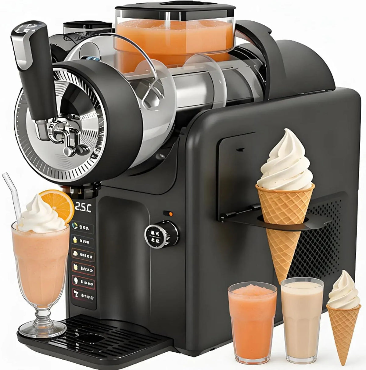5-In-1 Softeismaschine, Slush-Maschine, Imbisswagen, Speiseeismaschine, Slush-Eisbereiter, 185 W, 2000 Ml, Schwarz, für Slush-EIS Und Kaltgetränke