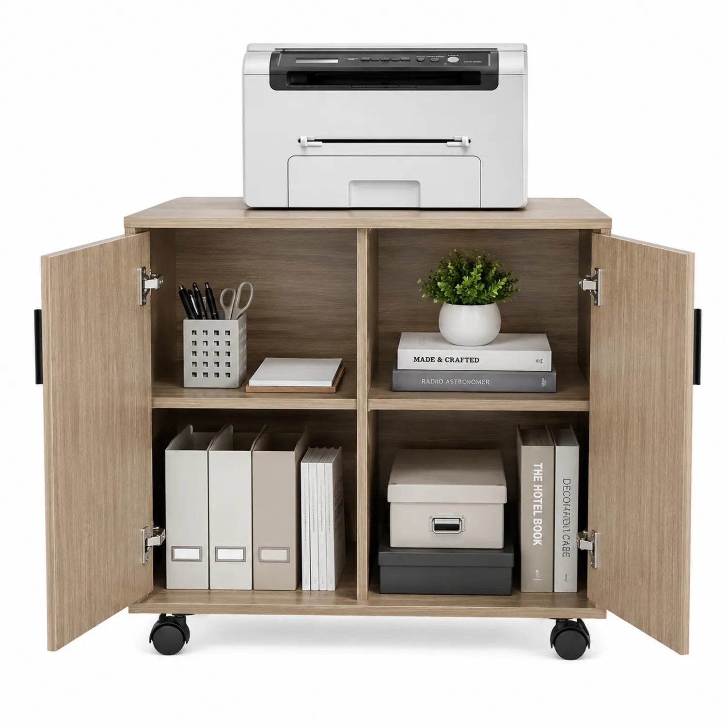 Holzwerkstoff Schrank mit Rollen in Eiche 80x40x70cm