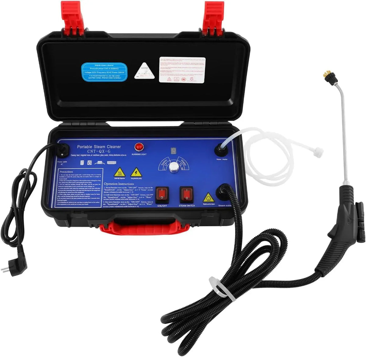 Dampfreiniger, 3000 W, tragbar, Einsatz auf Böden, in Küche, Auto und an Fenstern, LED-Taschenlampe, 3,5 bar