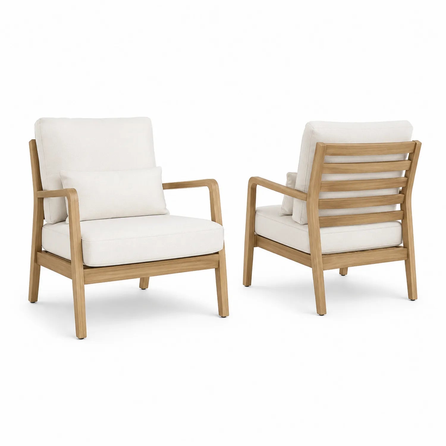Teakholz St¨¹hle mit wei?en Kissen, 2er-Set