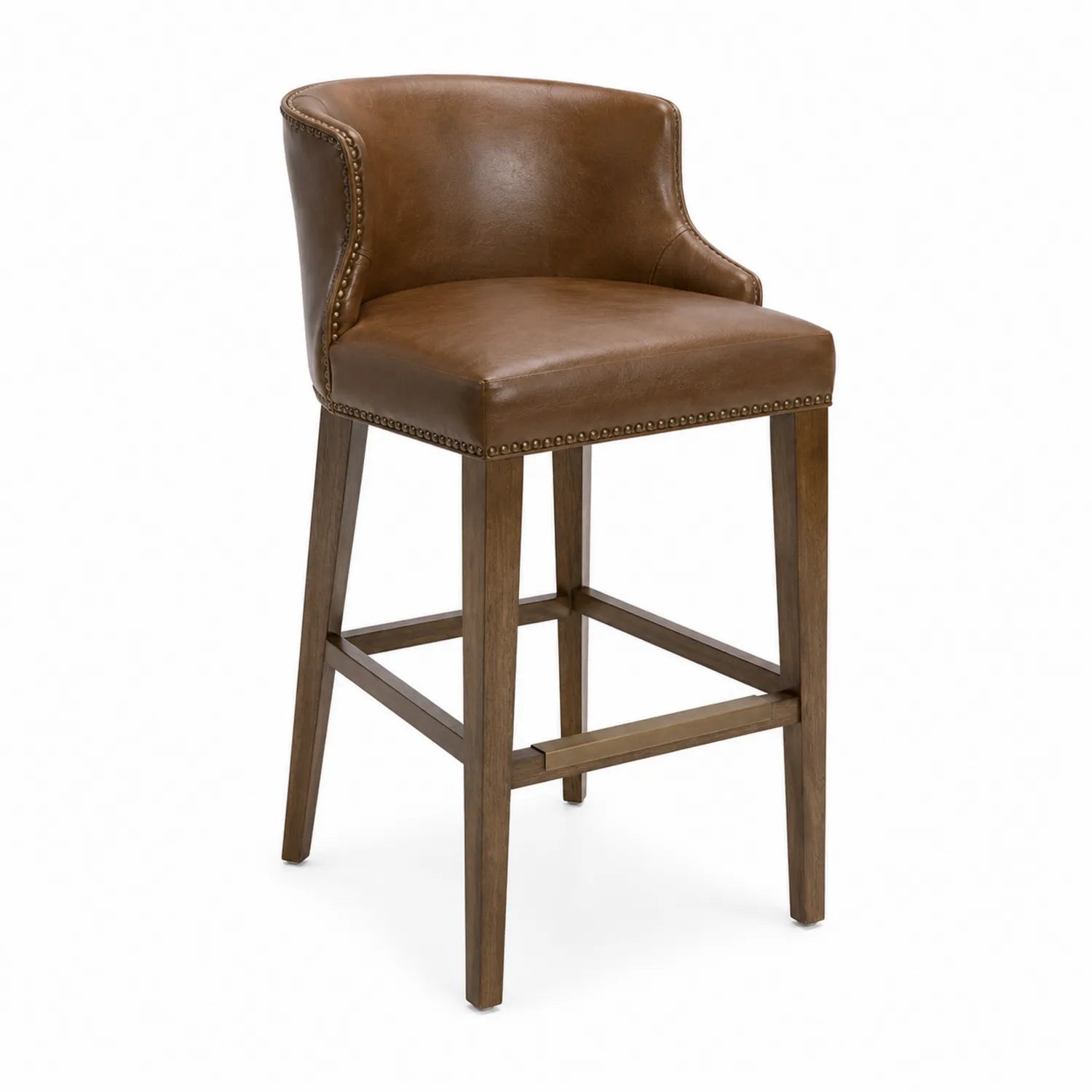 Barhocker Echtleder Braun Massivholz