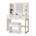 Schminktisch mit Spiegel und LED Beleuchtung Wei? MDF und Metall mit Hocker