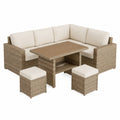 Ecksofa-Set aus Polyrattan mit Tisch und Kissen Beige