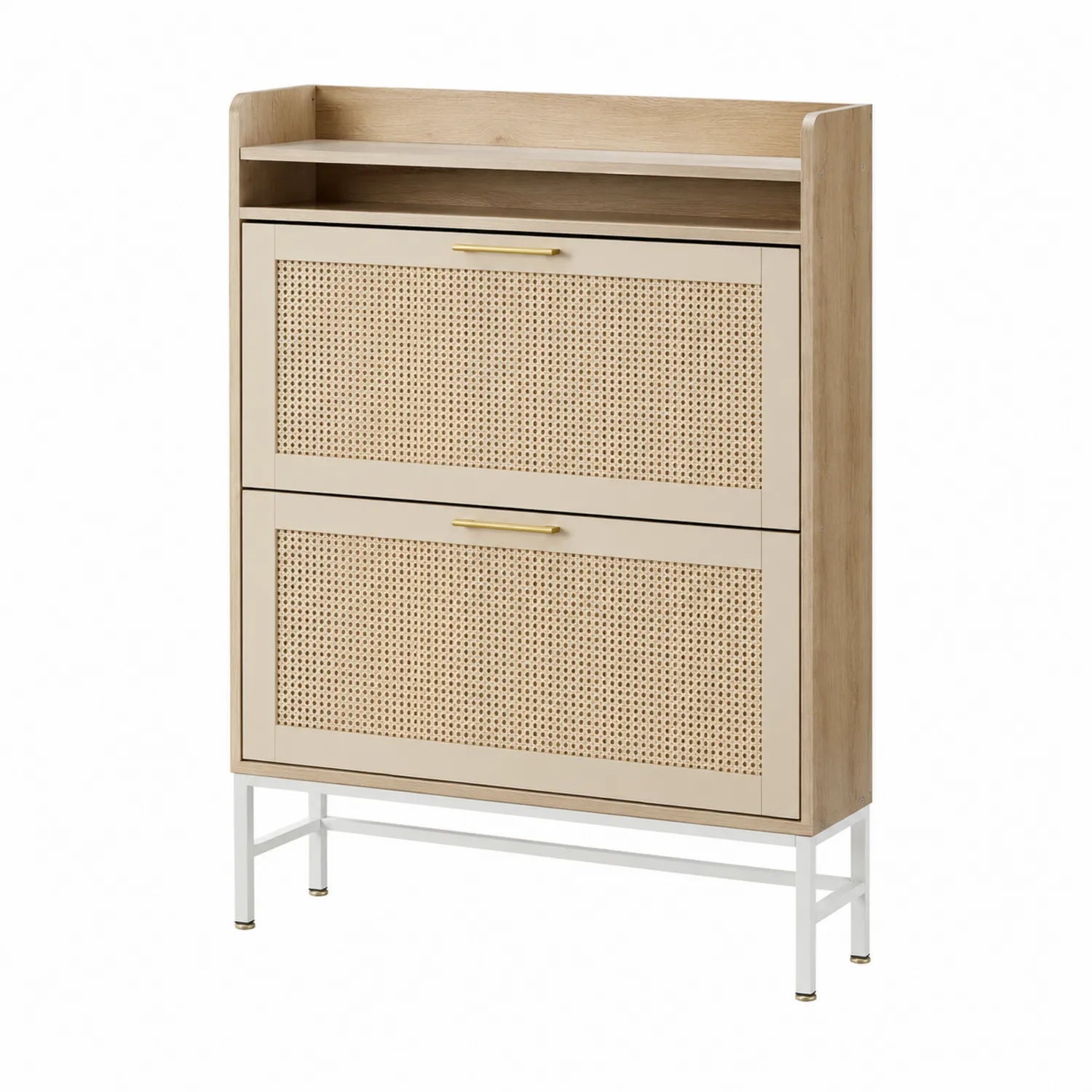 Schuhschrank Holz und Rattan Beige 2 F?cher 120cm