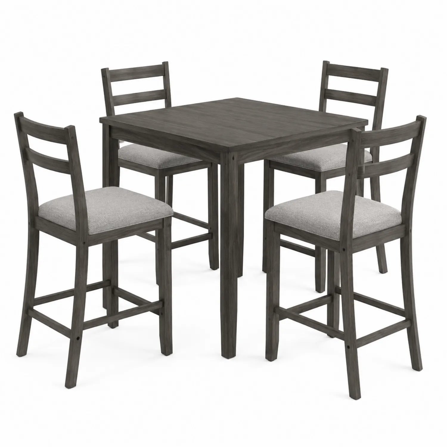 Essgruppe aus Massivholz mit quadratischem Tisch und 4 St¨¹hlen Dunkelgrau