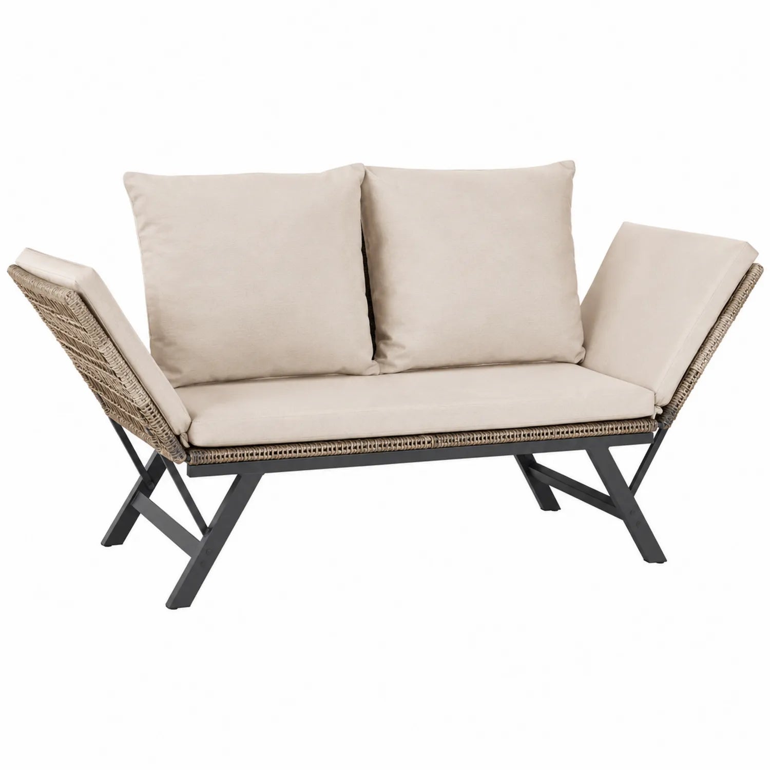 2-Sitzer Gartenbank aus PE-Rattan Beige