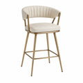 Barhocker mit Kunstleder Sitz Beige und Metallrahmen in Gold