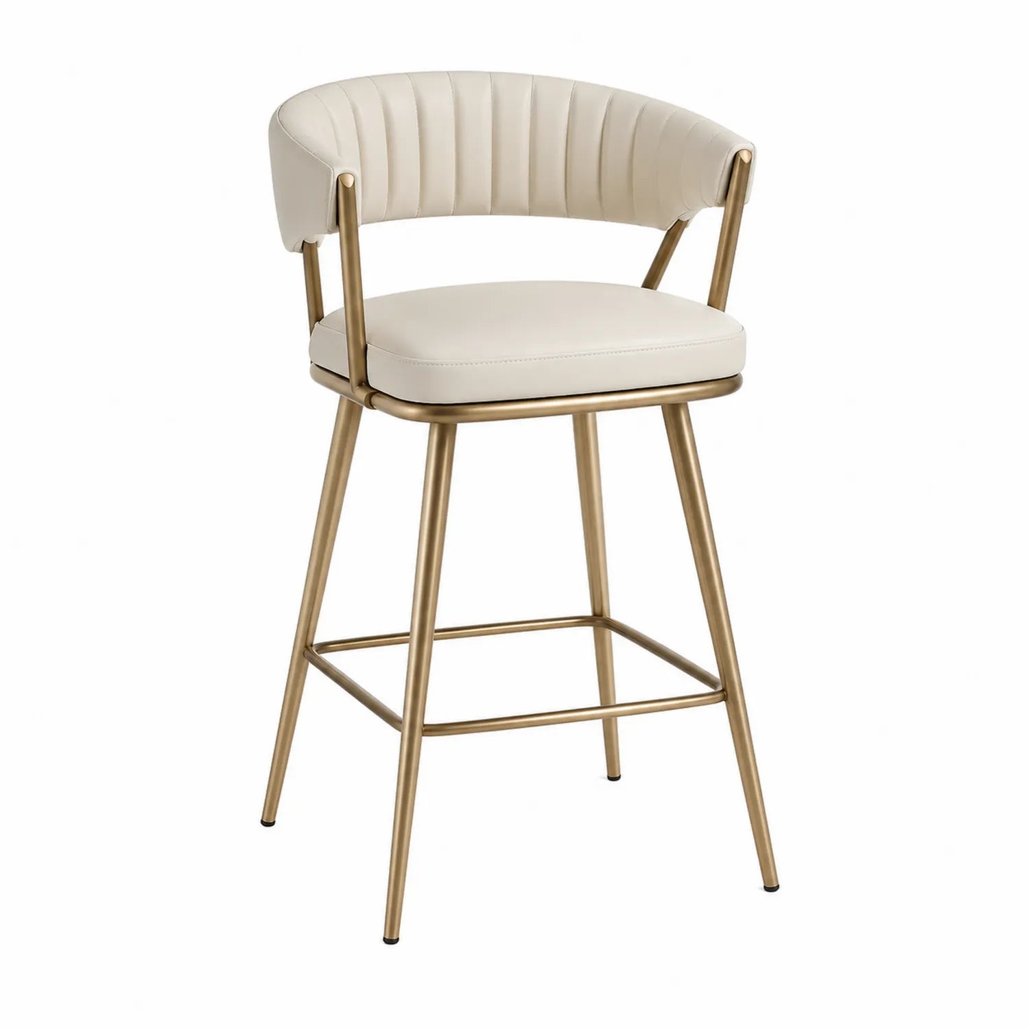 Barhocker mit Kunstleder Sitz Beige und Metallrahmen in Gold