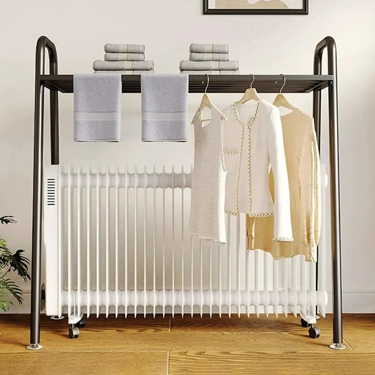 100cm/39in mit Fußpolster, Großer Wäschestünder mit Oil Radiator, Wäscheständer aus Eisen für Ölradiator, Universell Einsetzbar