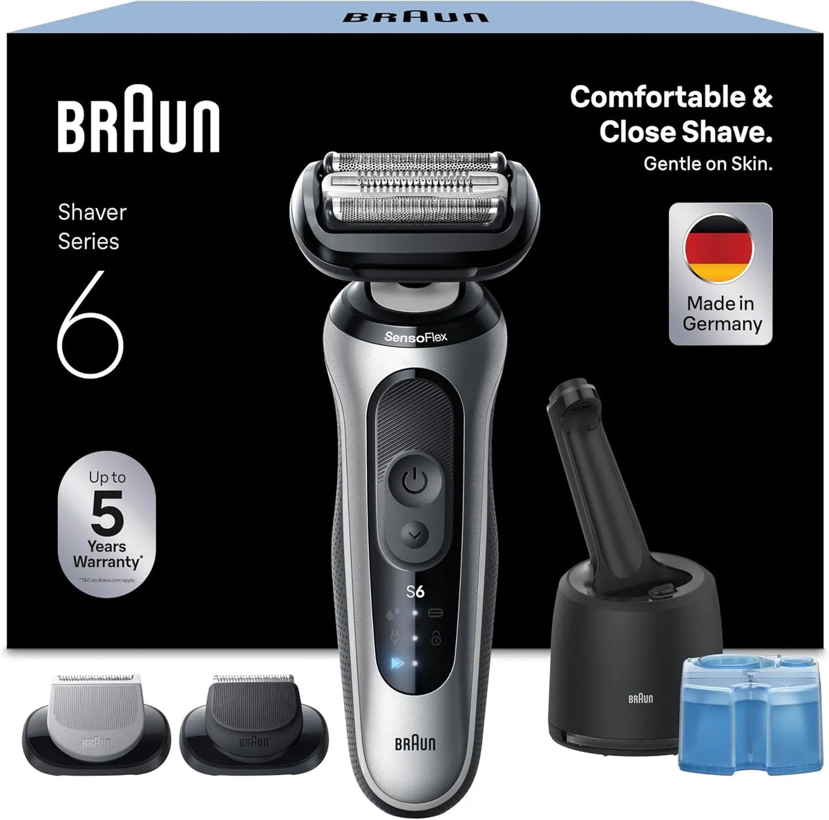 Braun Series 6 62-S7650cc Rasierer, Akku, IP65, kabellos, Silber