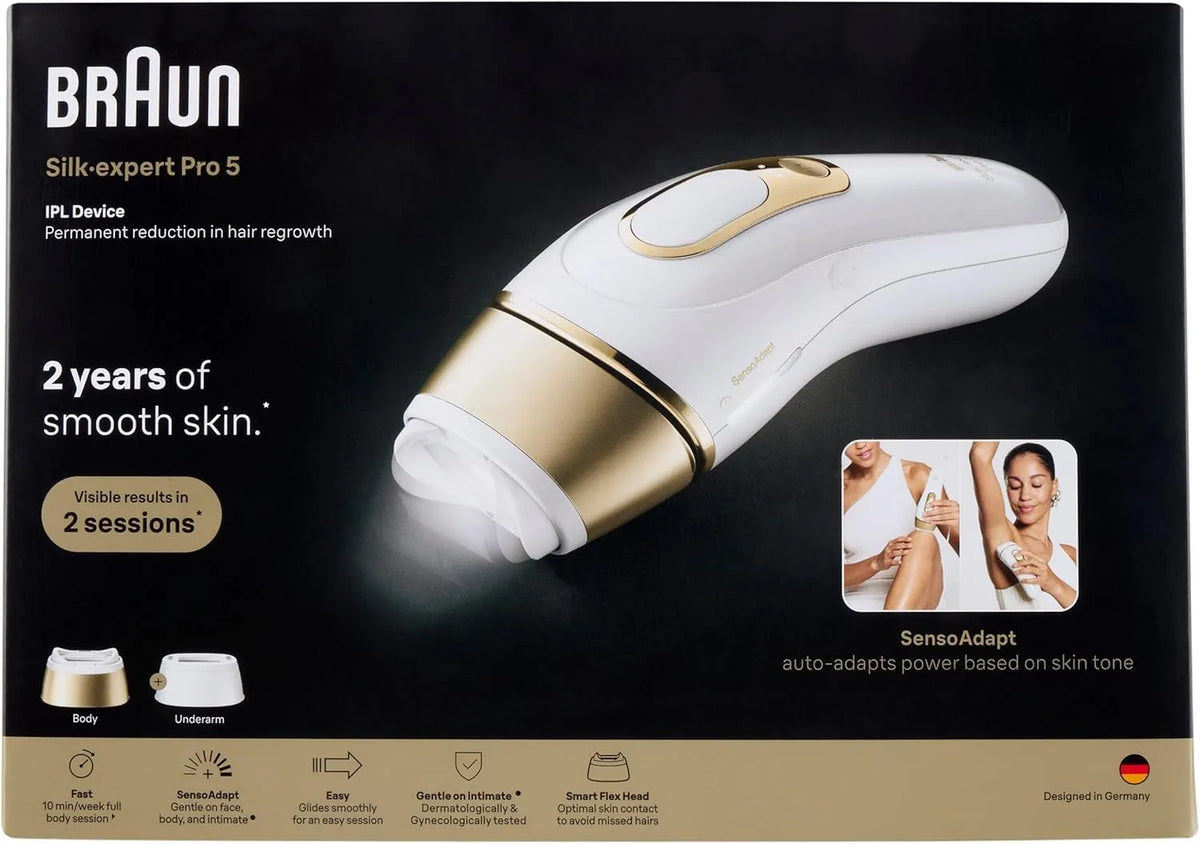 Braun PL5210 Mit Beutel, Laser Haarentfernung zu Hause, IPL Smart Silk·expert Pro 5, 2 Aufsätze, Dauerhafte Haarentfernung