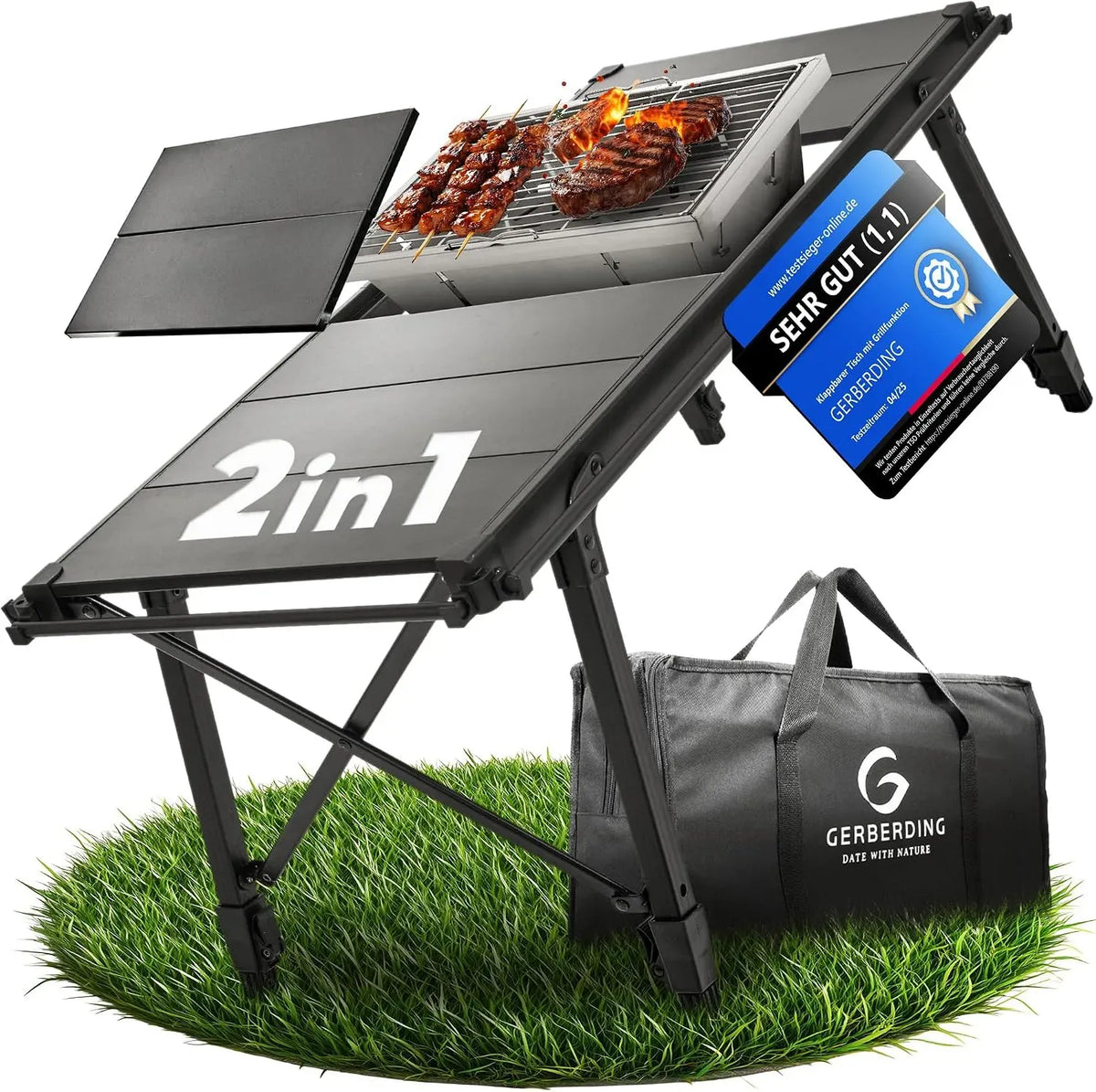 2in1 Holzkohlegrill, Campingtisch
