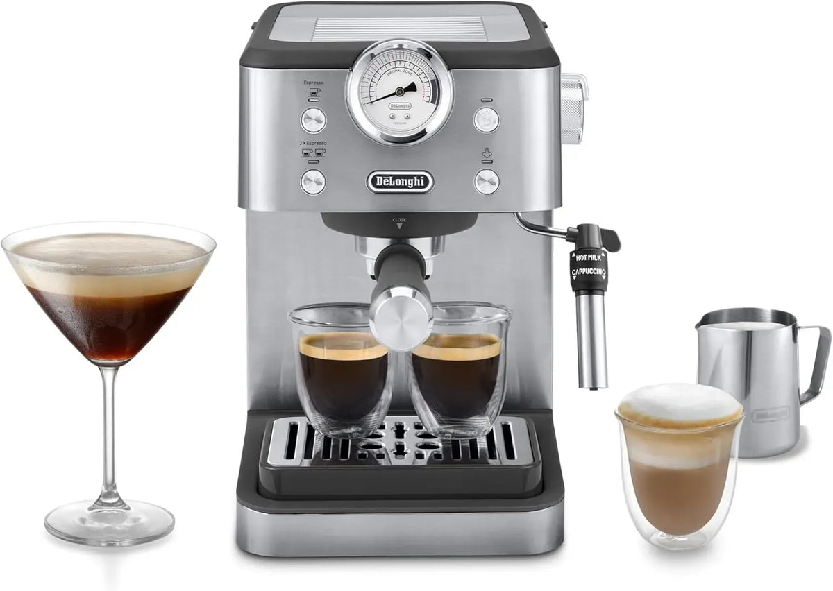 De'Longhi EM450.M Milchaufschäumer, 1,7 L, Milchschäumer, großer Wassertank, gewerblich, Edelstahl, 15 Bar, Edelstahl/Metall